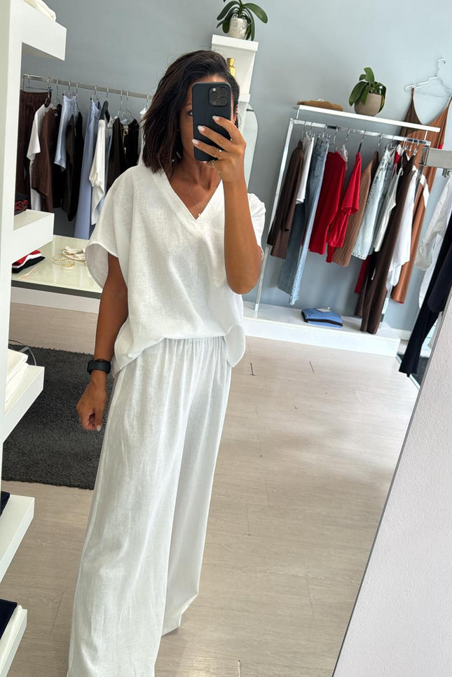 Pantalone lino e viscosa bianco kk