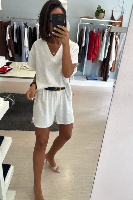Camicia scollo V lino e viscosa bianco KK