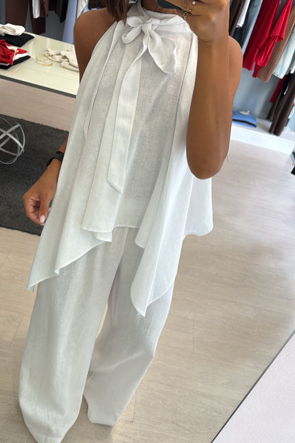 Pantalone lino e viscosa bianco kk