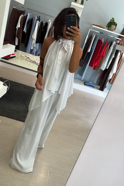 Pantalone lino e viscosa bianco kk