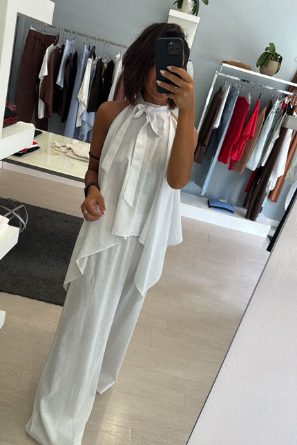 Pantalone lino e viscosa bianco kk