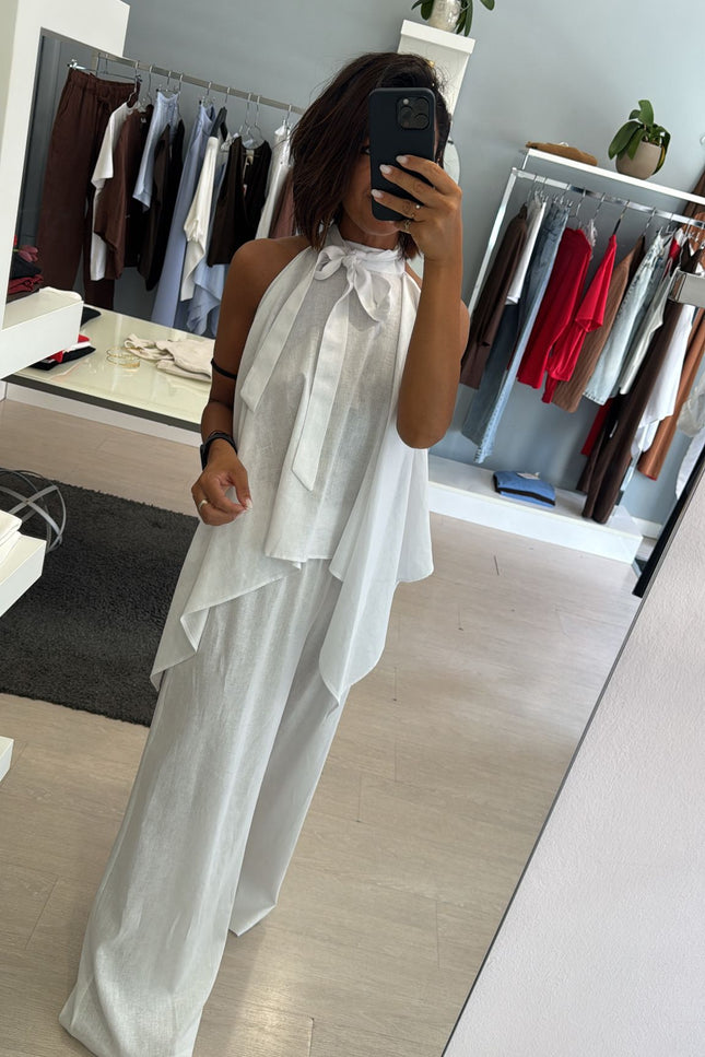 Pantalone lino e viscosa bianco kk