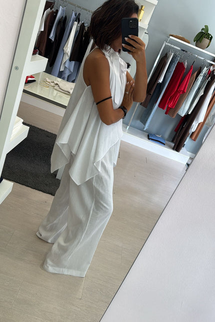 Pantalone lino e viscosa bianco kk
