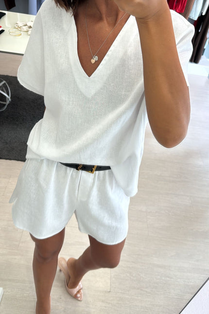 Camicia scollo V lino e viscosa bianco KK