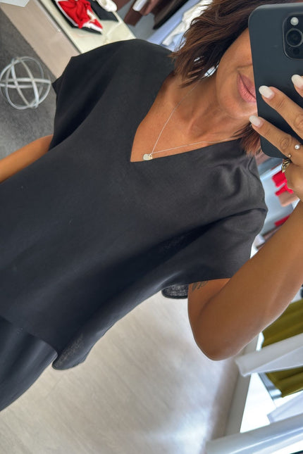 Camicia scollo V lino e viscosa nera KK