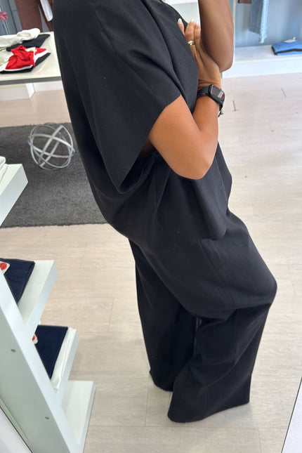Camicia scollo V lino e viscosa nera KK