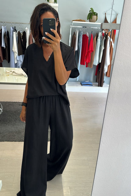 Camicia scollo V lino e viscosa nera KK