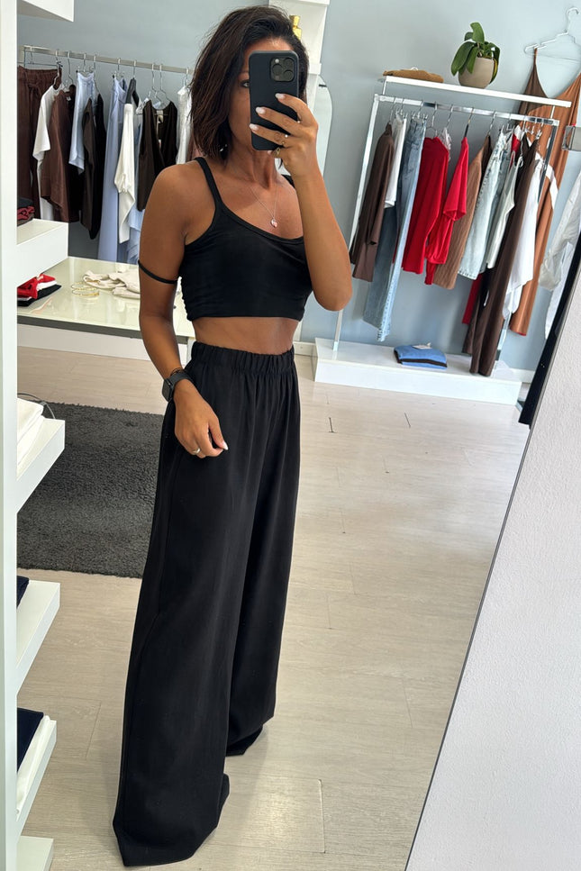 Pantalone lino e viscosa nero kk