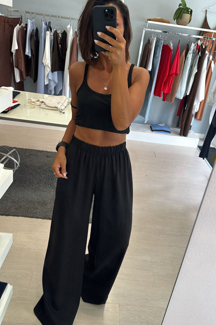 Pantalone lino e viscosa nero kk