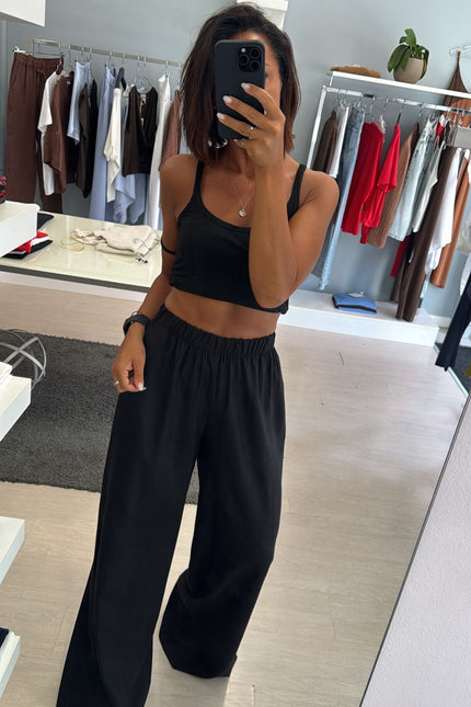 Pantalone lino e viscosa nero kk