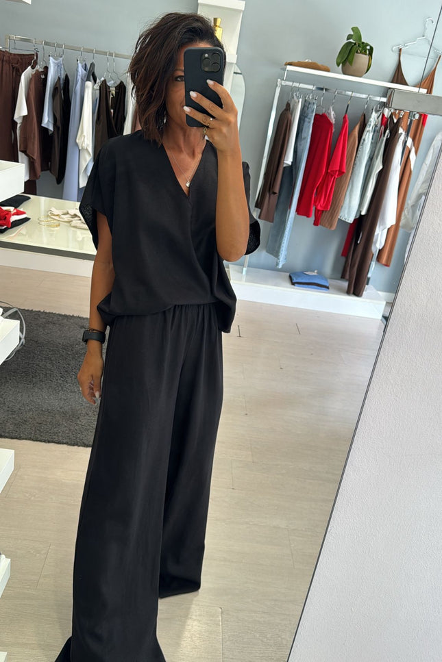 Pantalone lino e viscosa nero kk