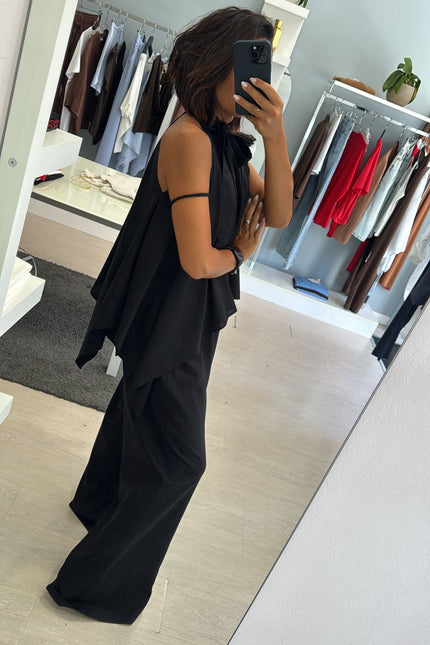 Pantalone lino e viscosa nero kk