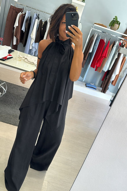 Pantalone lino e viscosa nero kk
