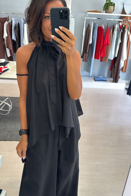 Pantalone lino e viscosa nero kk