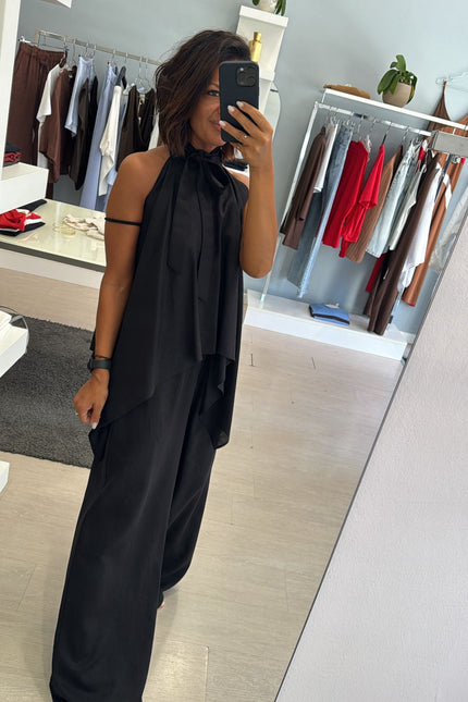 Pantalone lino e viscosa nero kk