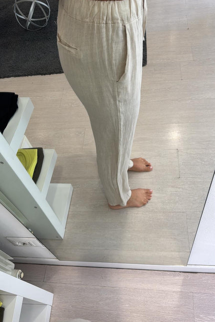 Pantalone slim in lino sabbia sl