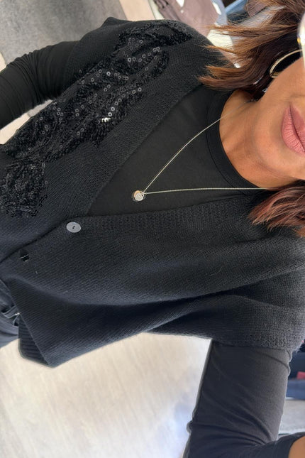 Gilet nero in maglia con ricamo kk