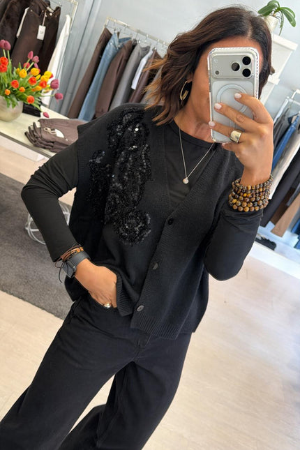 Gilet nero in maglia con ricamo kk