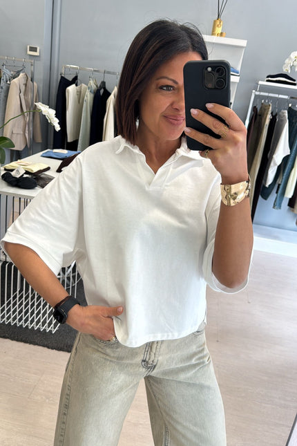 Polo boxy fit in cotone bianca