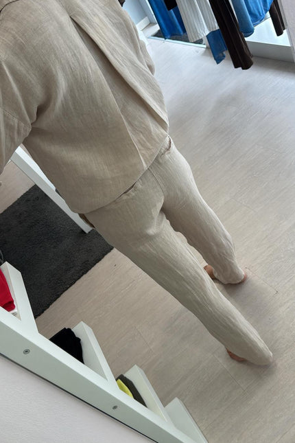 Pantalone slim in lino sabbia sl