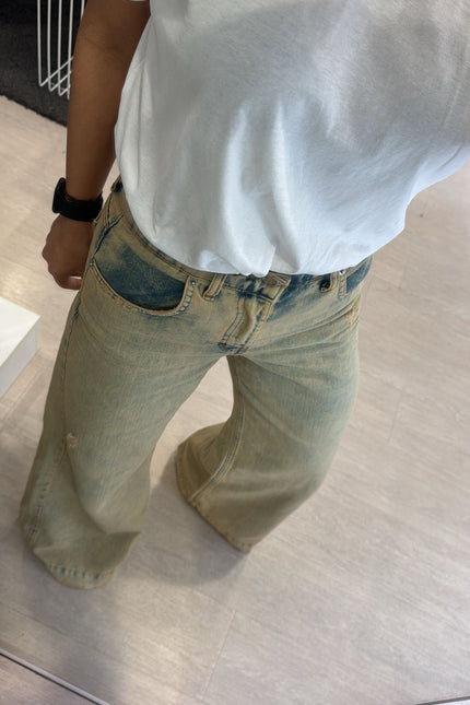 Jeans wide leg sfumato sabbia