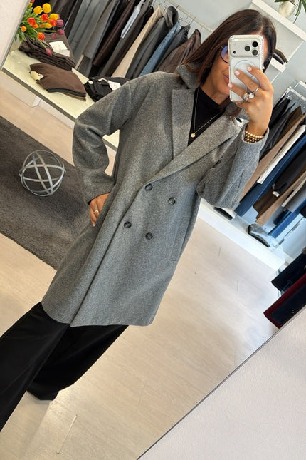 Cappotto Doppiopetto Grigio Melange Ak