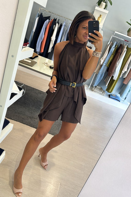 Shorts lino e viscosa cioccolato kk