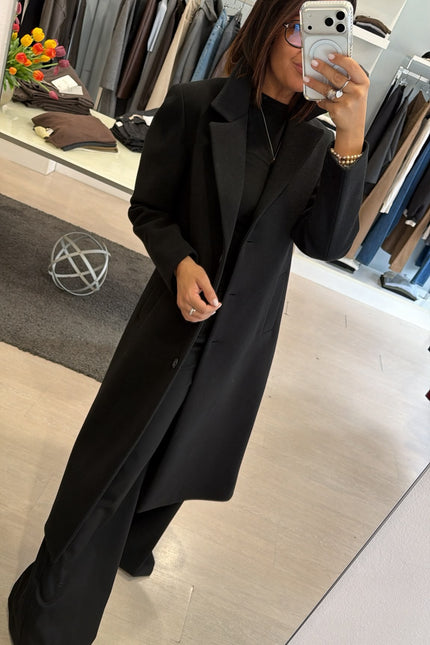 Cappotto Lungo Monopetto Nero Ak