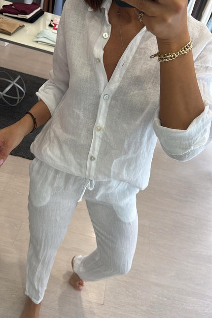 Pantalone slim in lino bianco sl