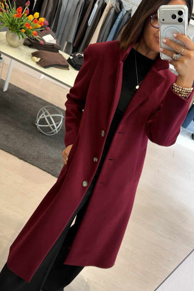 Cappotto Lungo Monopetto Bordeaux Ak