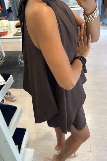 Camicia asimmetrica lino e viscosa cioccolato kk