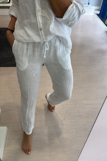 Pantalone slim in lino bianco sl