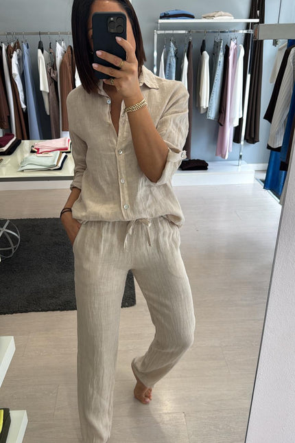 Pantalone slim in lino sabbia sl