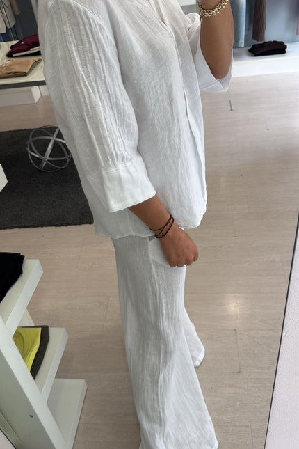 Camicia coreana in lino bianca sl