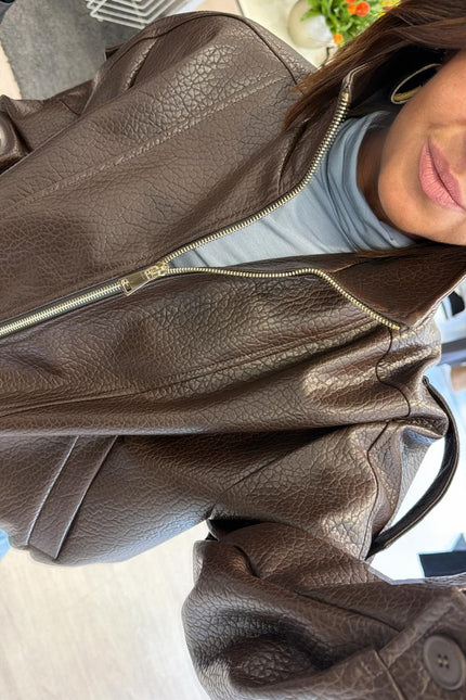 Bomber cioccolato ecopelle martellata kk
