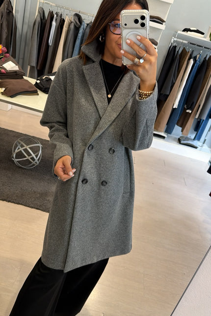 Cappotto Doppiopetto Grigio Melange Ak