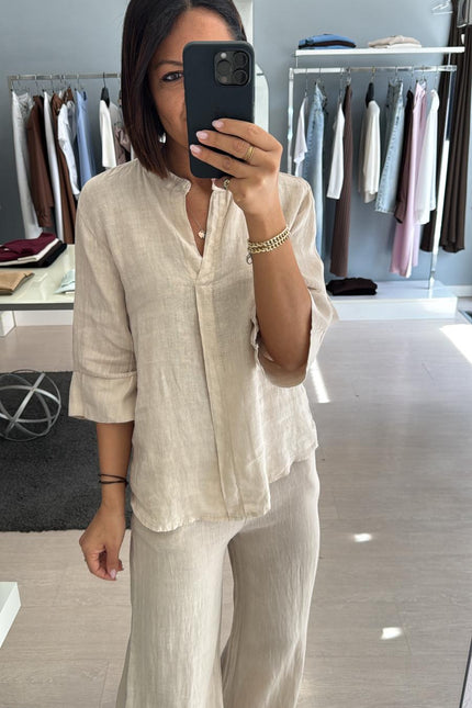 Camicia coreana in lino sabbia sl