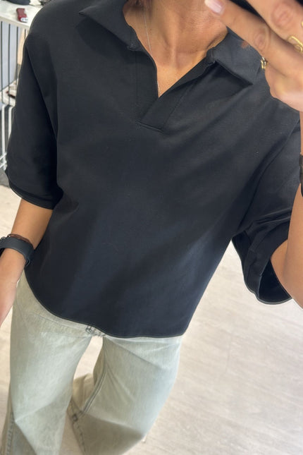 Polo boxy fit in cotone nera