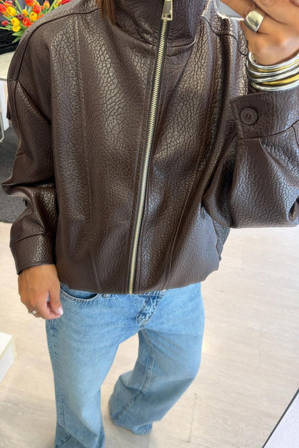 Bomber cioccolato ecopelle martellata kk