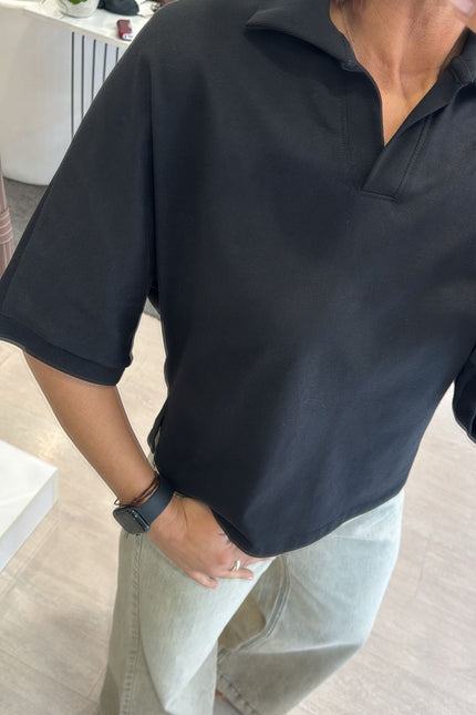 Polo boxy fit in cotone nera