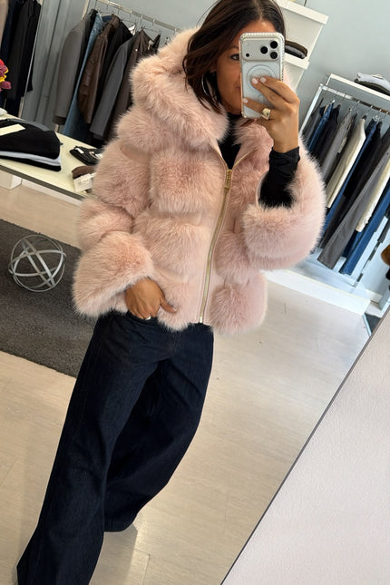 Pelliccia eco con dettagli leather-effect rosa yl