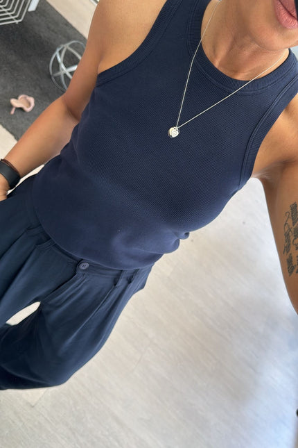 Canotta all'americana in cotone blue navy cc