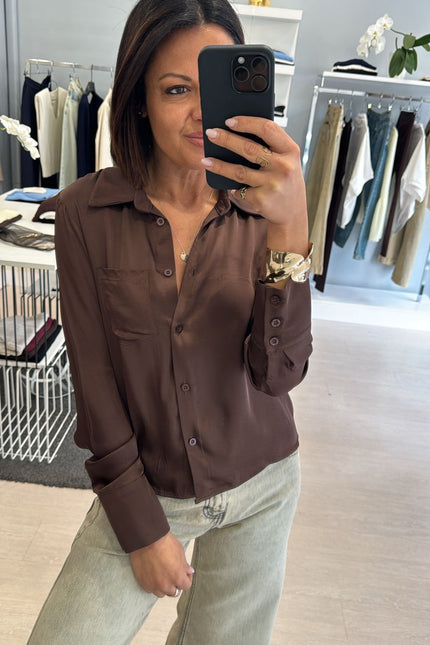 Camicia satin cioccolato