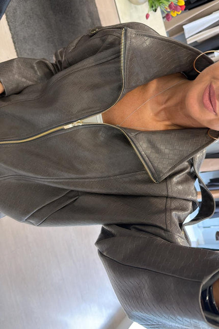 Bomber piombo in ecopelle intrecciata kk