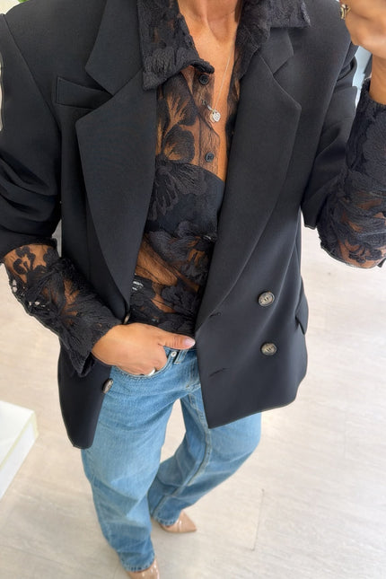Camicia in pizzo a motivo floreale kk