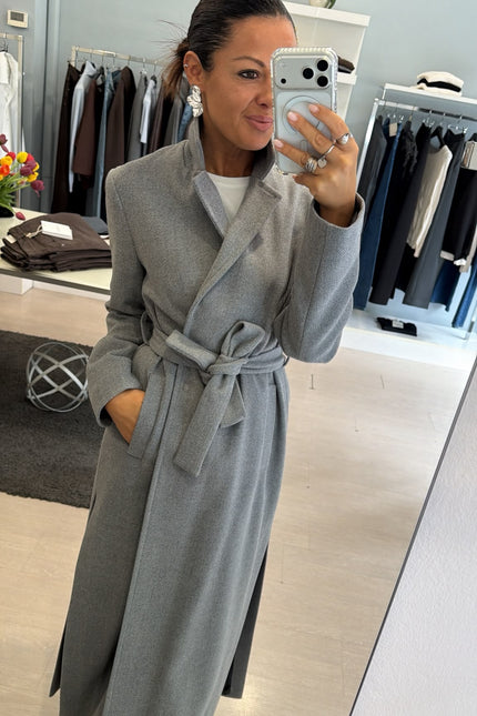 Cappotto lungo grigio melangè kk