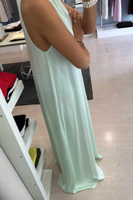 Abito lungo in satin verde mela kk