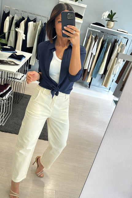 Pantalone barrel avorio kn