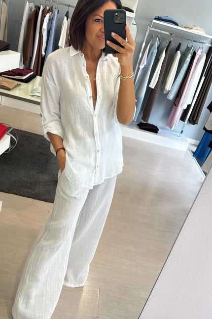 Camicia coreana in lino bianca sl