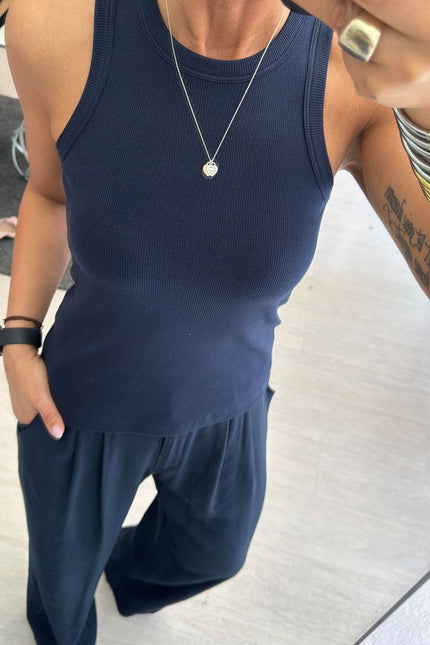 Canotta all'americana in cotone blue navy cc